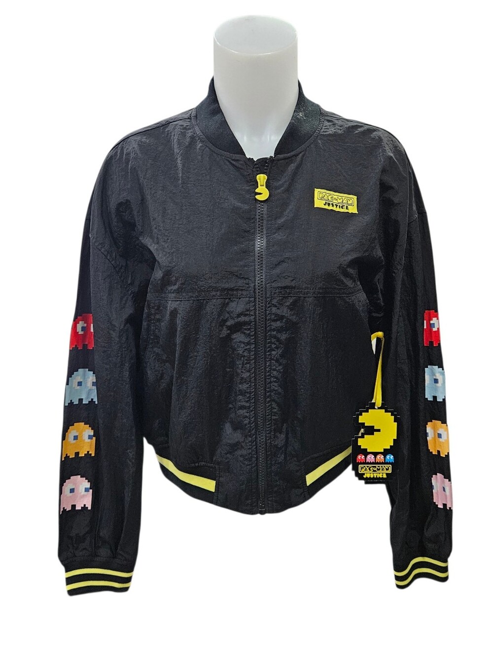 Justice Pac-Man Mini Bomber Jacket Wind Breaker Appliques Girls XL 16/18 NWT